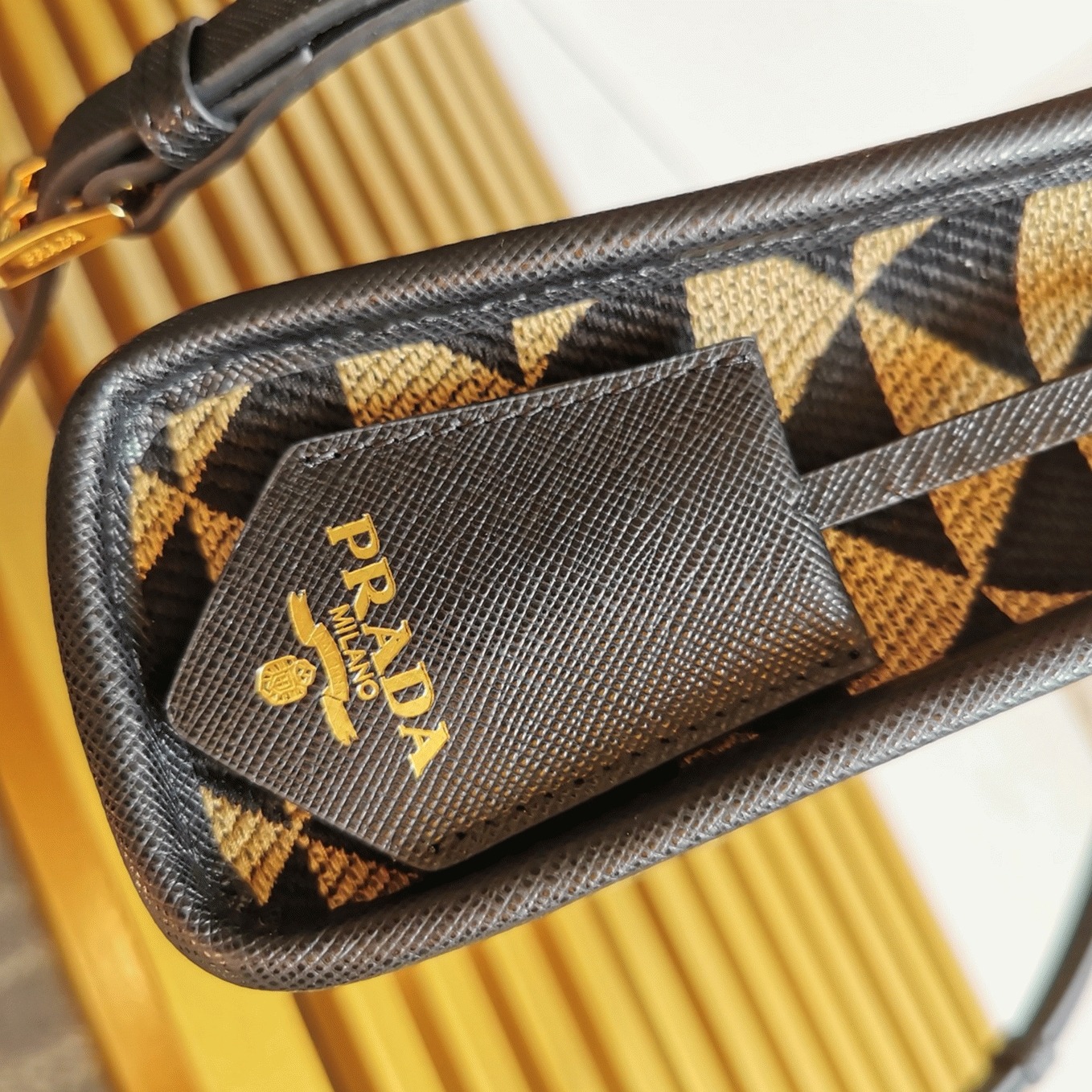 Prada Symbole Micro Bag Fake in Black/Beige Jacquard Fabric