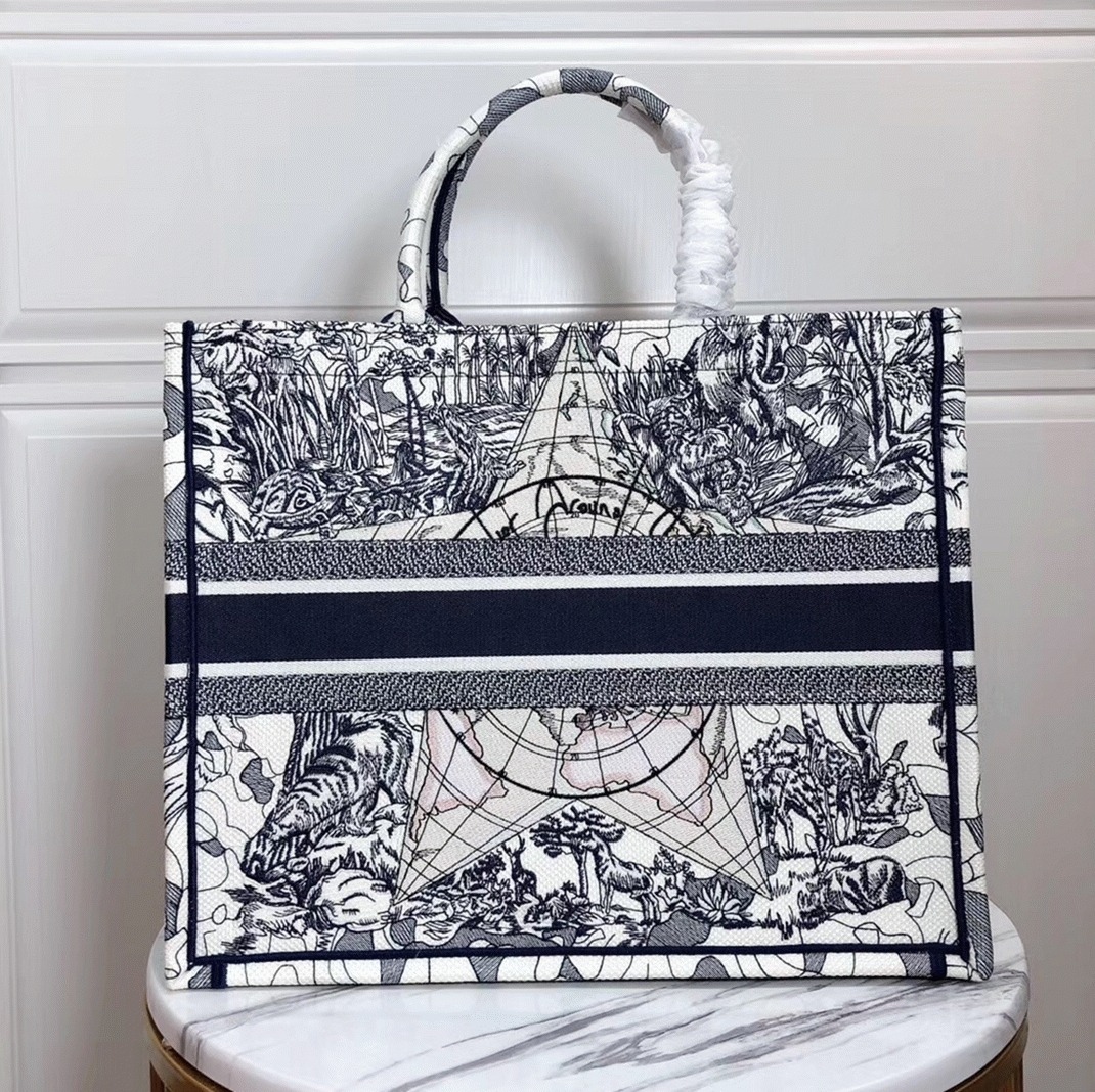 Dior Large Book Tote Bag Knockoff in Around The World Embroidered Canvas