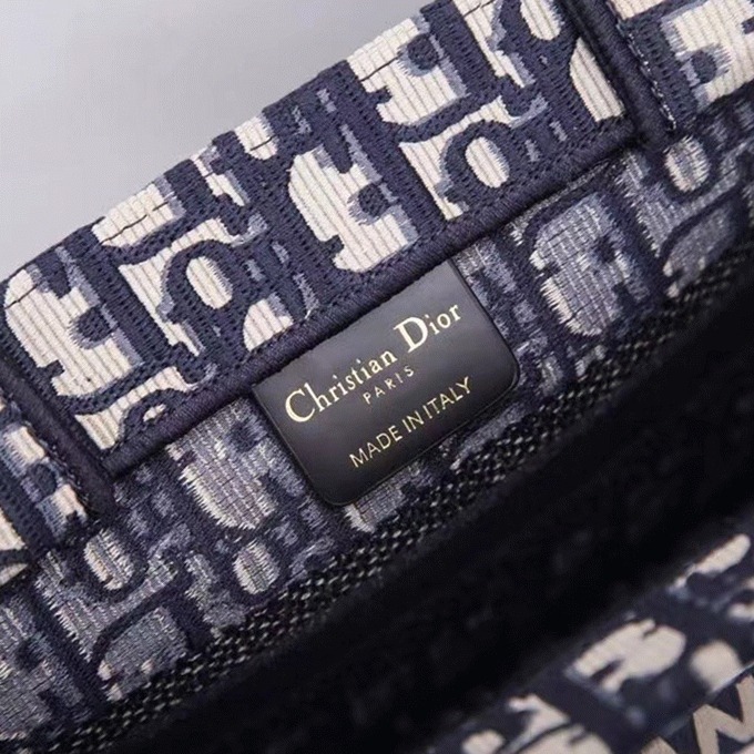 Dior Small Book Tote Bag Replica in Blue Dior Oblique Embroidery