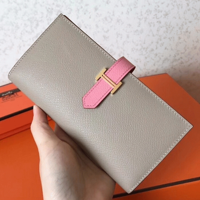 Grey Pink Epsom Knockoff Hermes Bearn Wallet