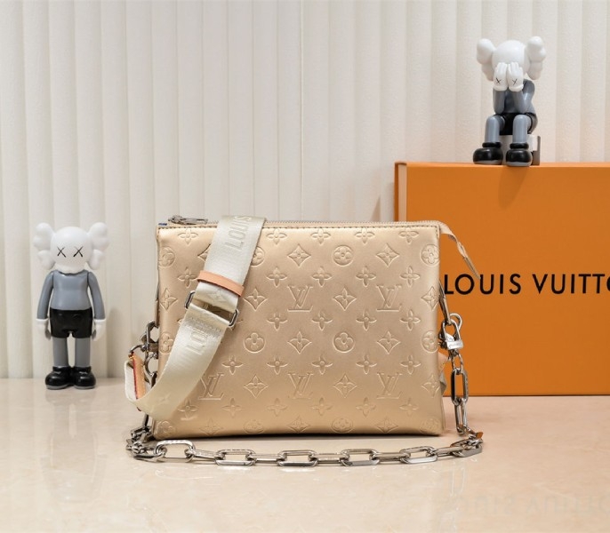 Louis Vuitton Coussin PM Bag In Light Gold With Jacquard Strap