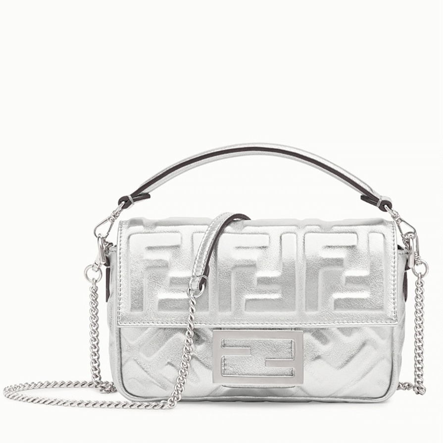 Top Quality Replica Fendi Small Baguette Bag In Silver FF