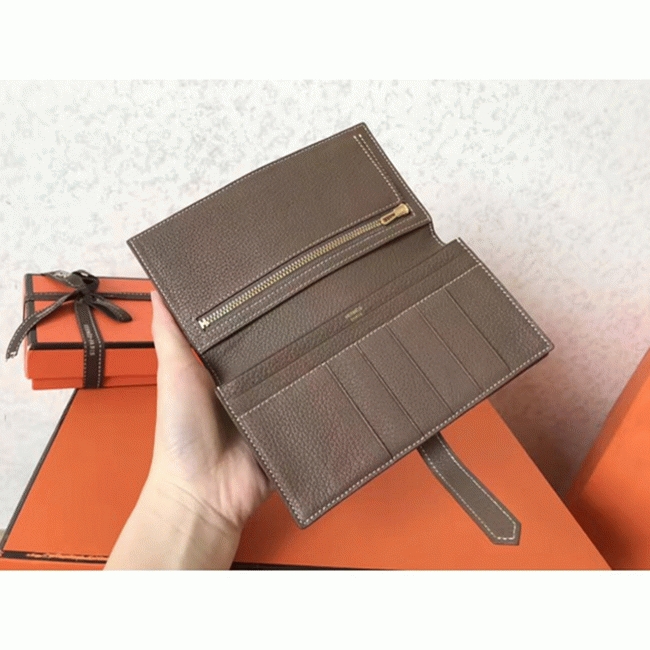 Taupe Clemence Fake Luxury Hermes Bearn Wallet