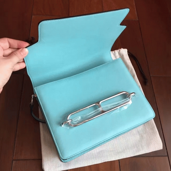 Blue atoll fake Hermes Mini Sac Roulis handbag