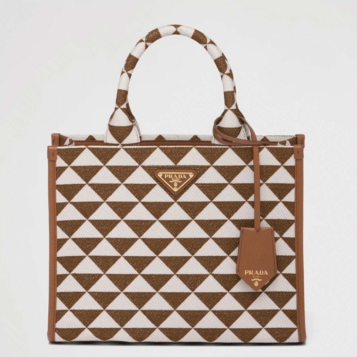 Prada Symbole Large Bag Replica in White/Brown Jacquard Fabric