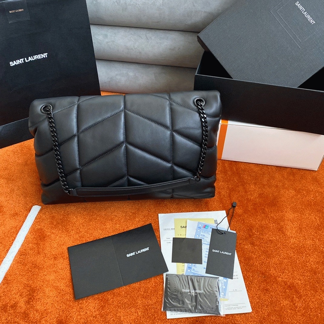 Saint Laurent Puffer Medium Chain Bag All Black Lambskin