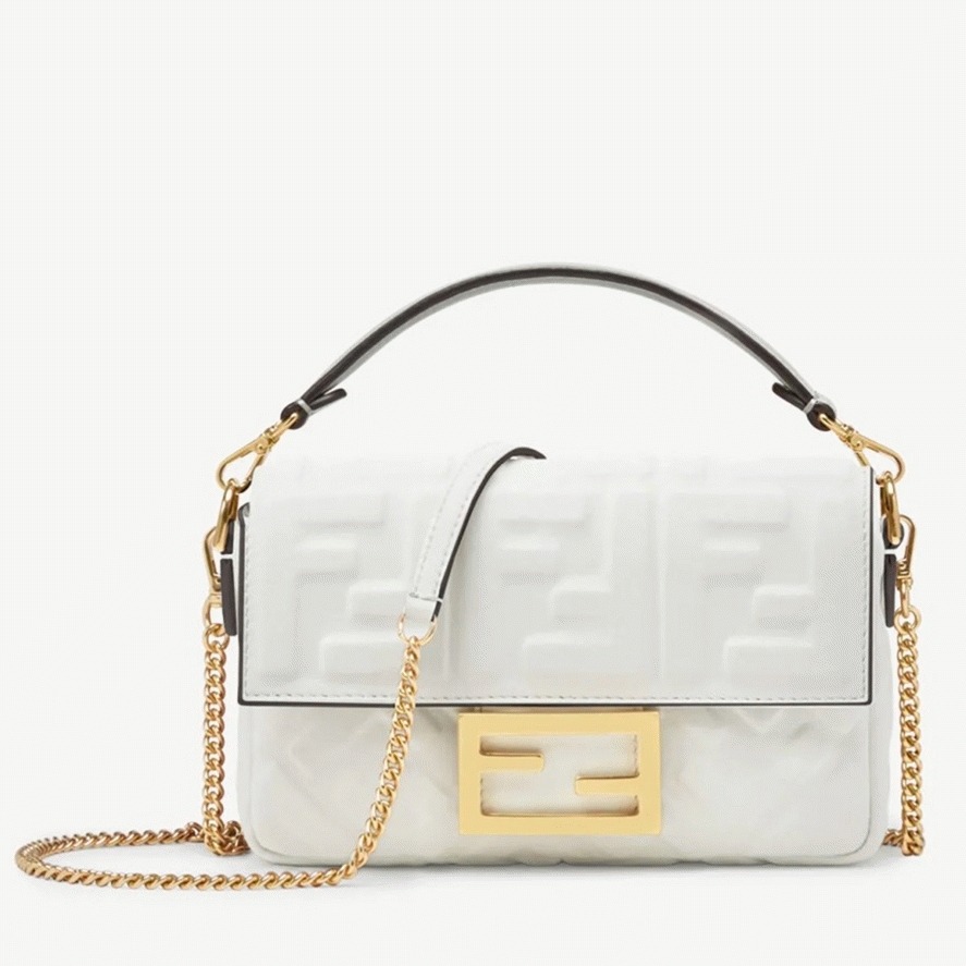 Top Quality Knockoff Fendi Small Baguette Bag In White FF