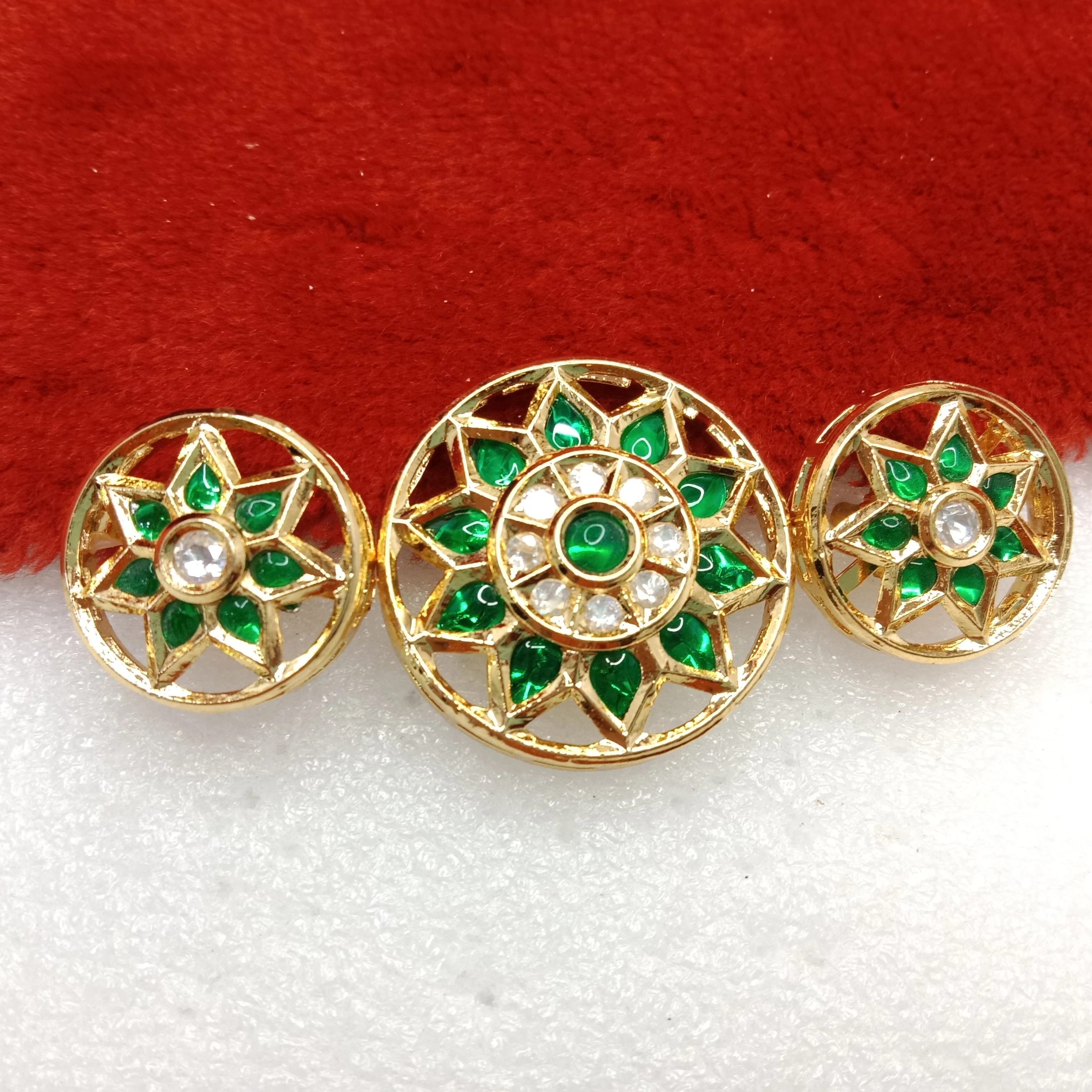 Dark green (1set) high quality kundan pendant set round shape 33mm(4cm)