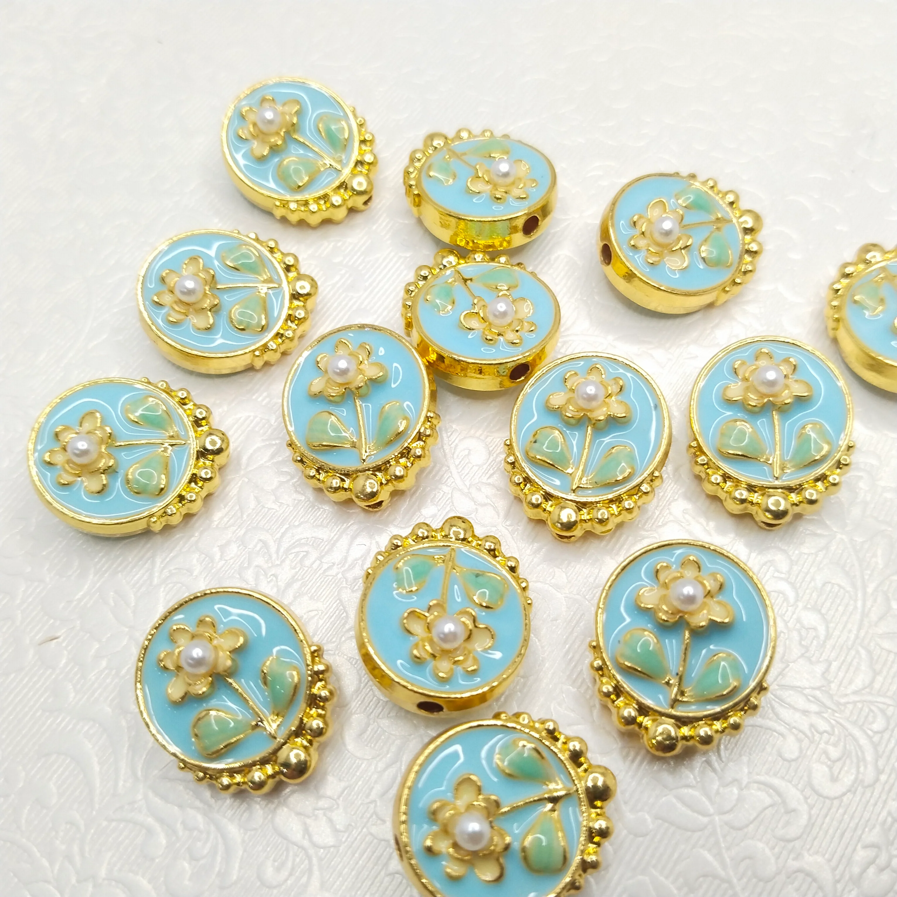 Mennakari flower beads 10pcs two side meena work
