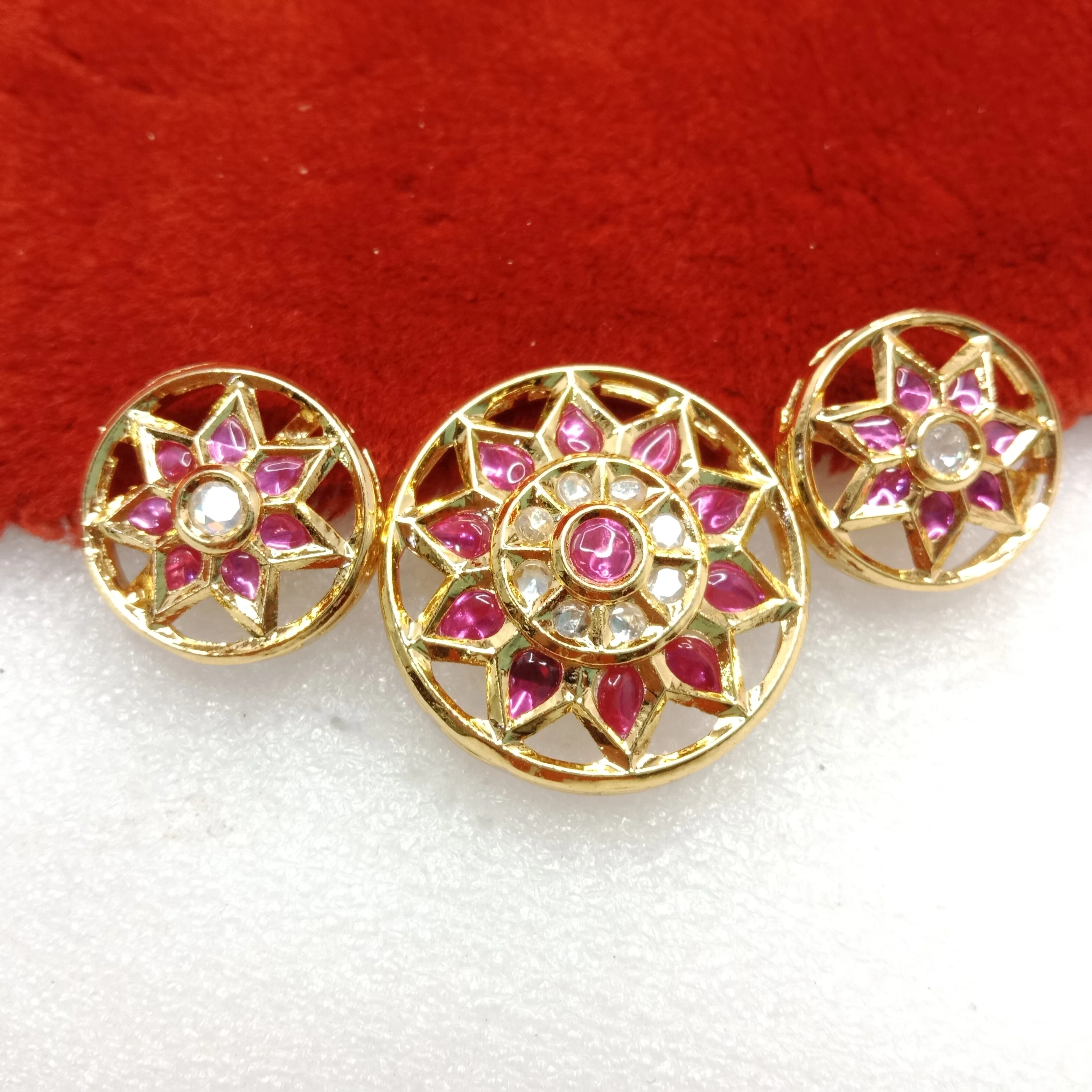 Dark pink (1set) high quality kundan pendant set round shape 33mm(4cm)