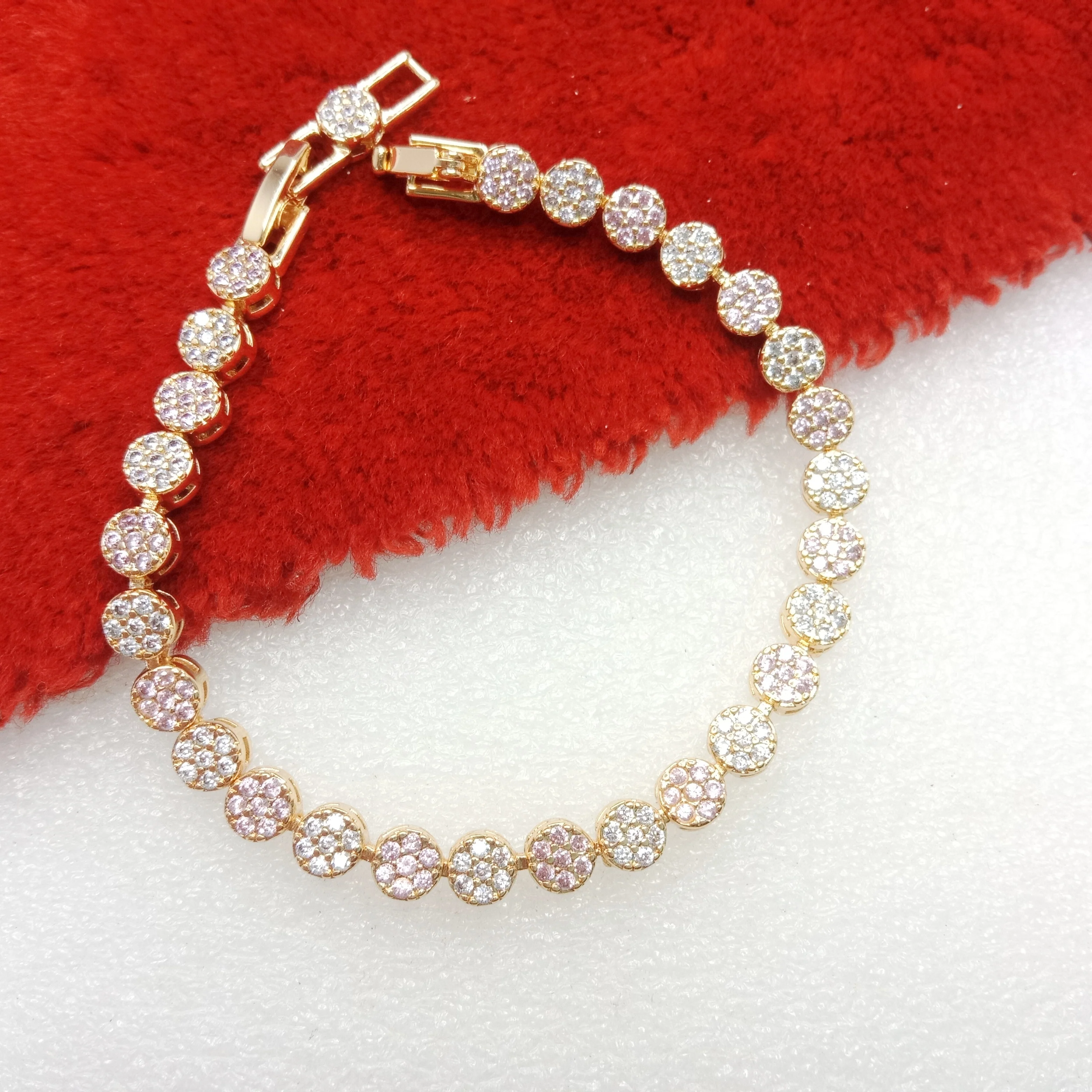Light pink stone round shape (1pcs) high quality AD bracelet (6 inches)