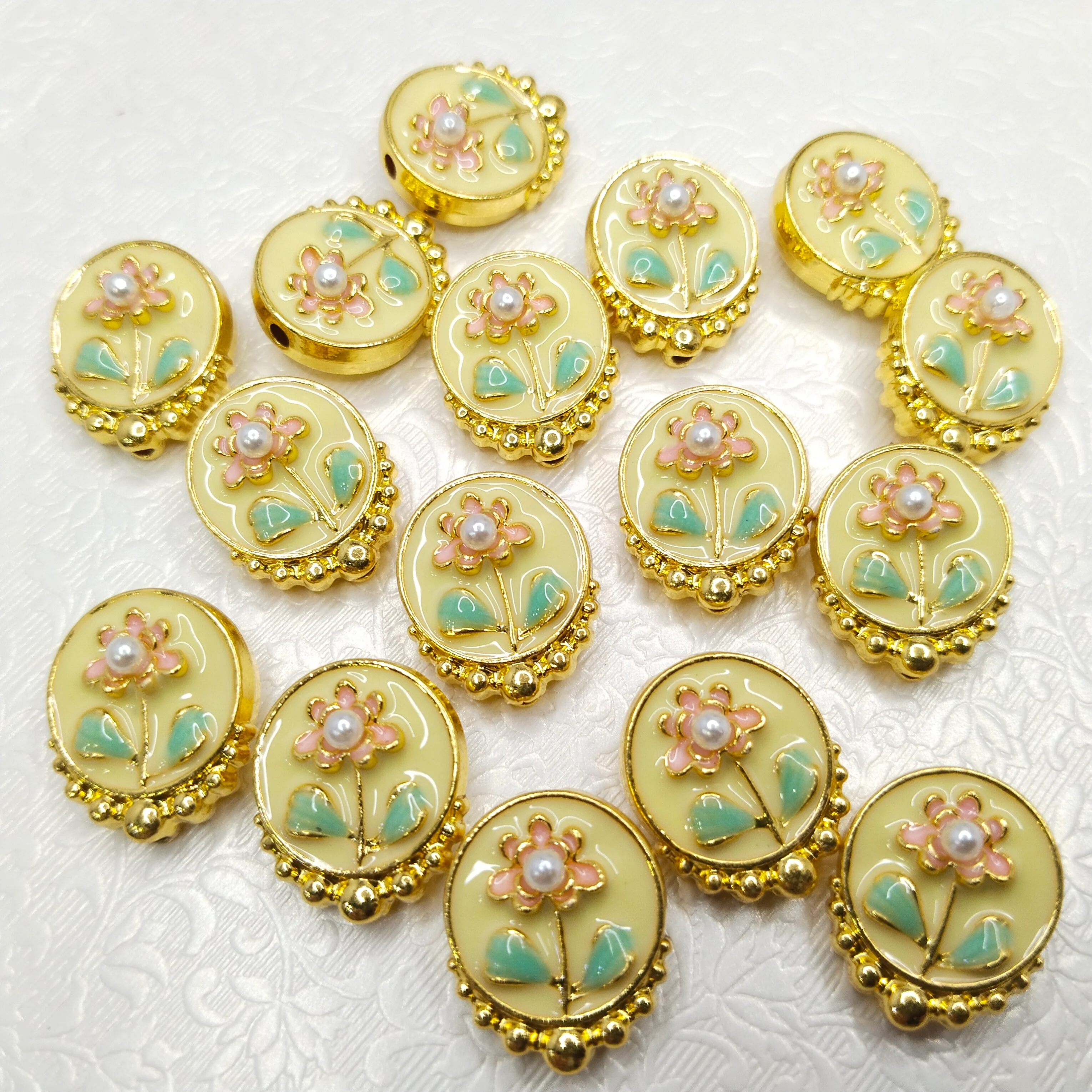 Mennakari flower beads 10pcs two side meena work