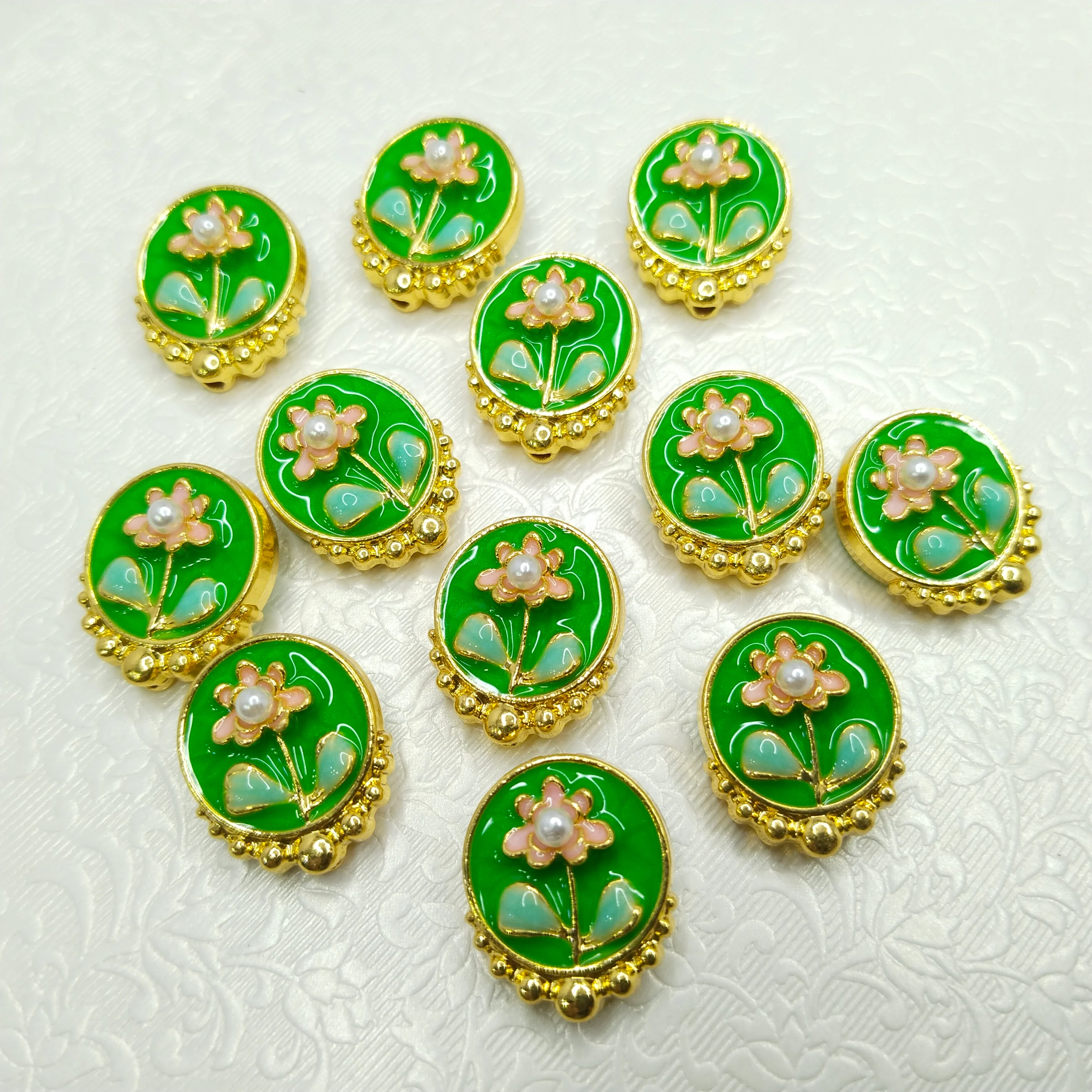 Mennakari flower beads 10pcs two side meena work