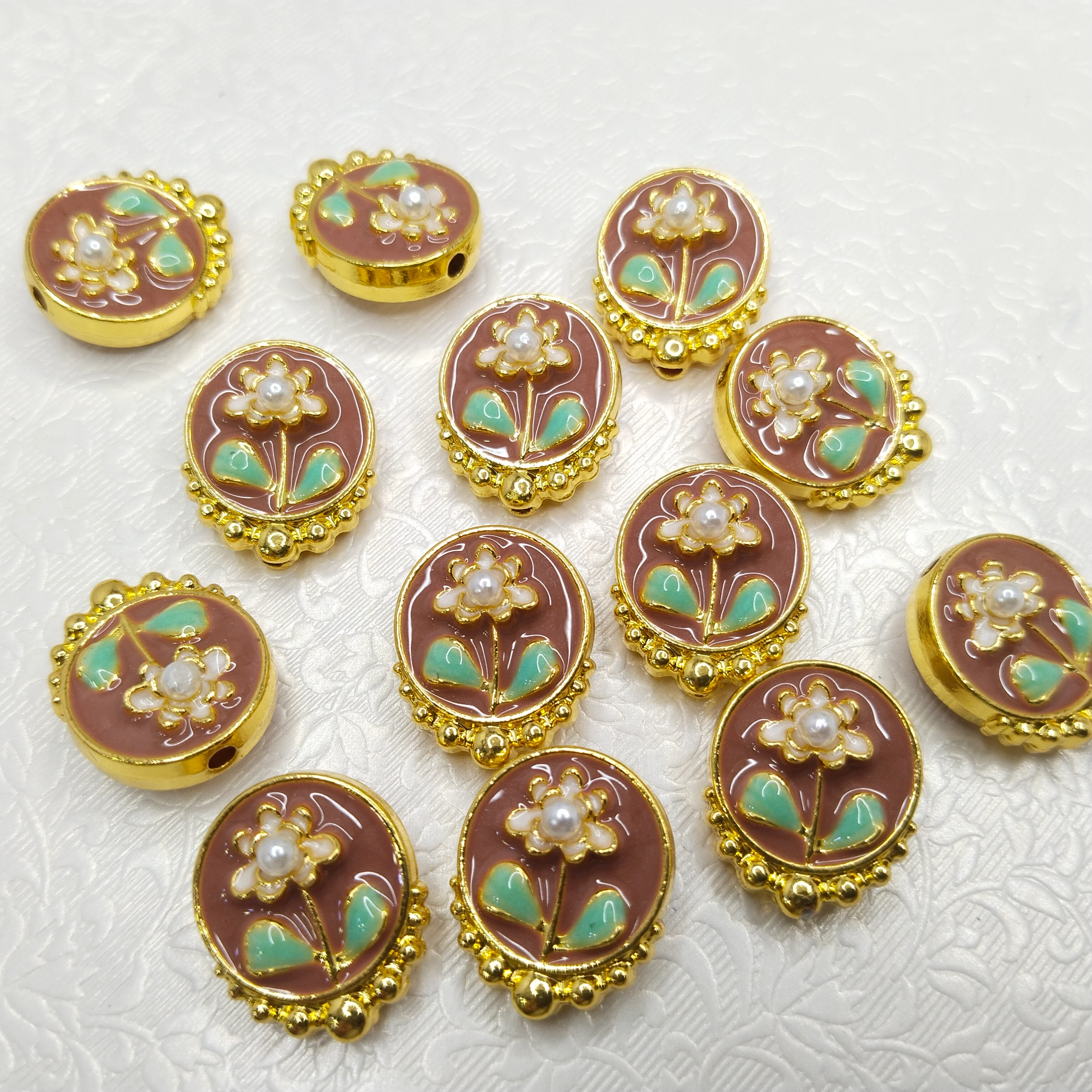 Mennakari flower beads 10pcs two side meena work