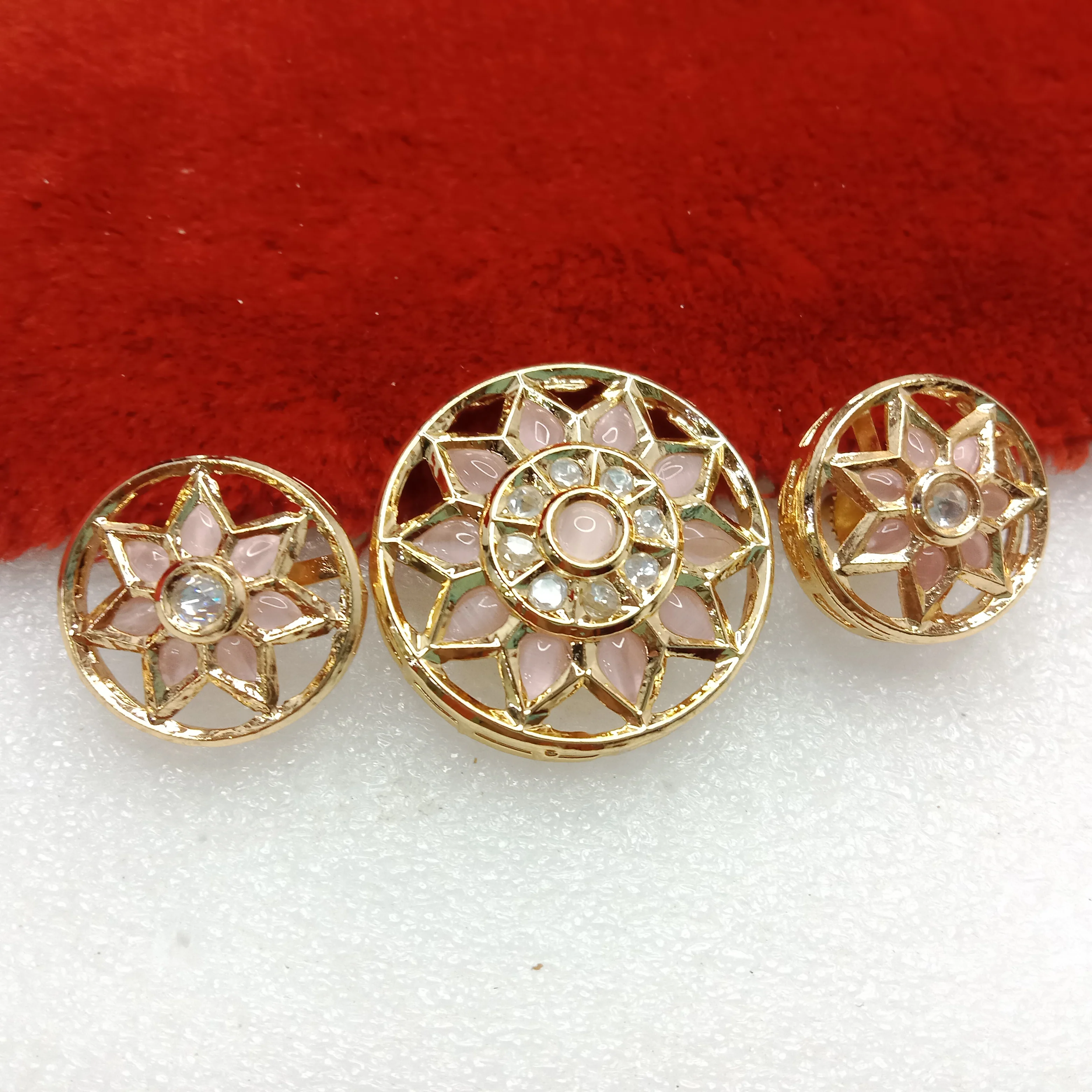 Light pink (1set) high quality kundan pendant set round shape 33mm(4cm)