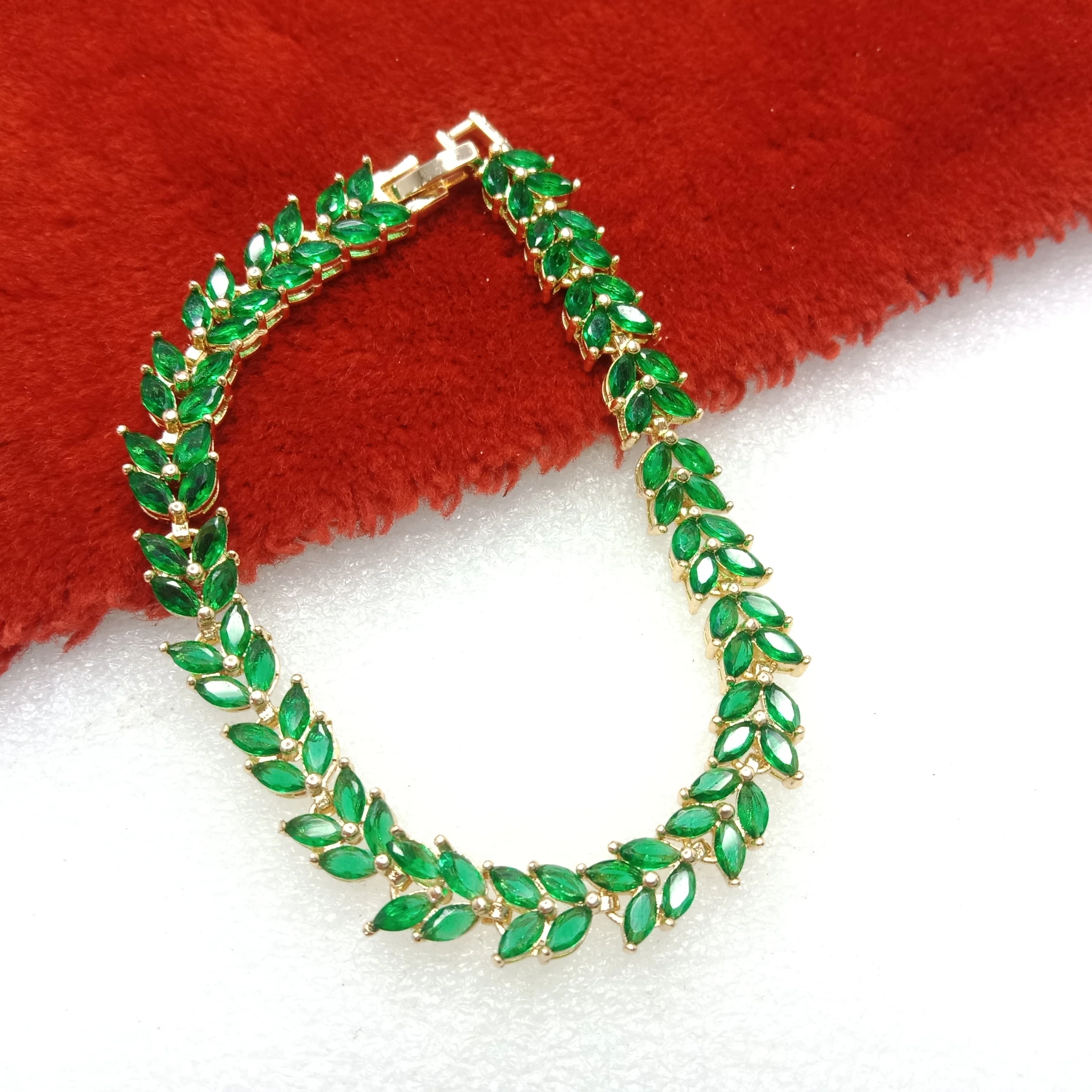 Dark green stone leave shape (1pcs) high quality AD bracelet (6 inches)