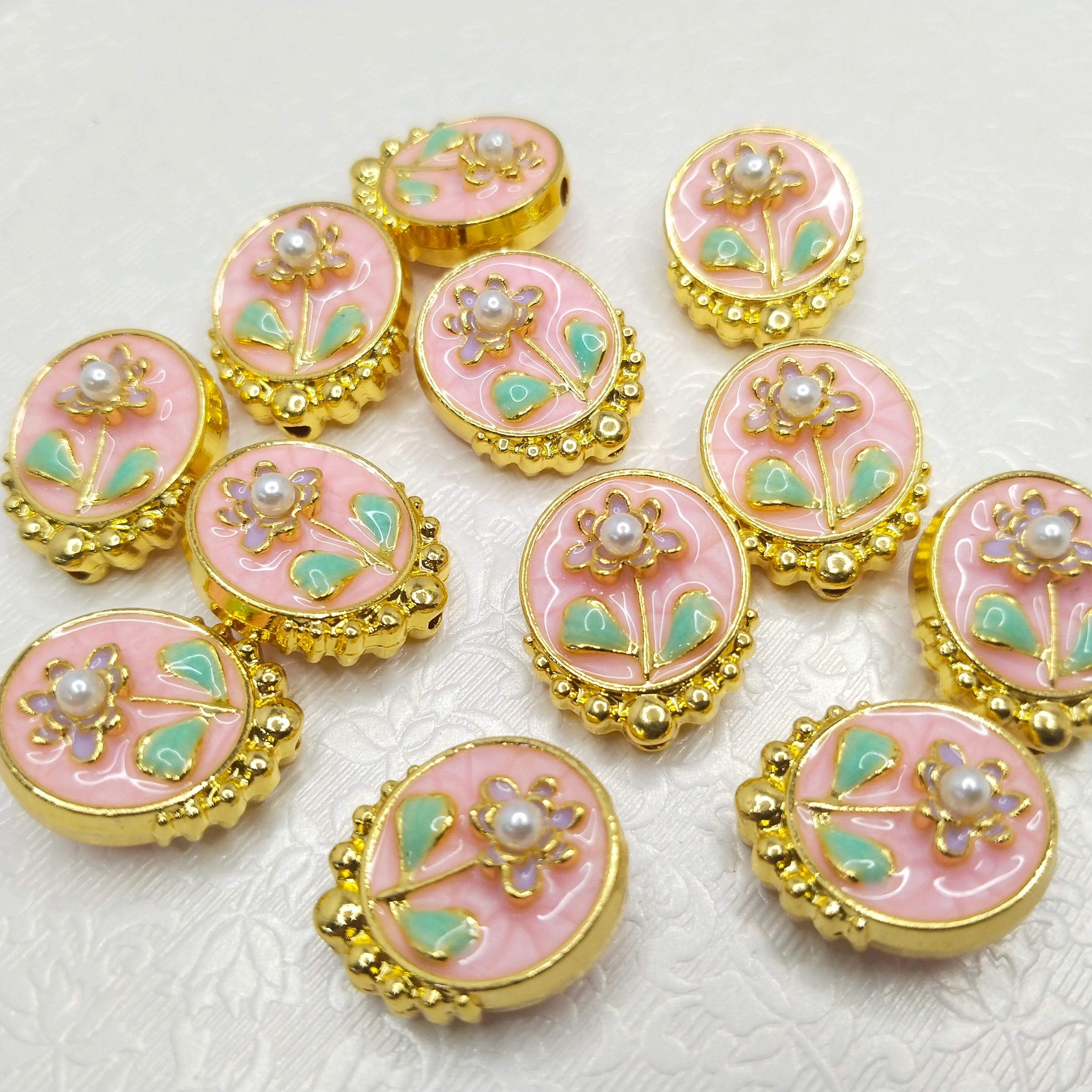Mennakari flower beads 10pcs two side meena work