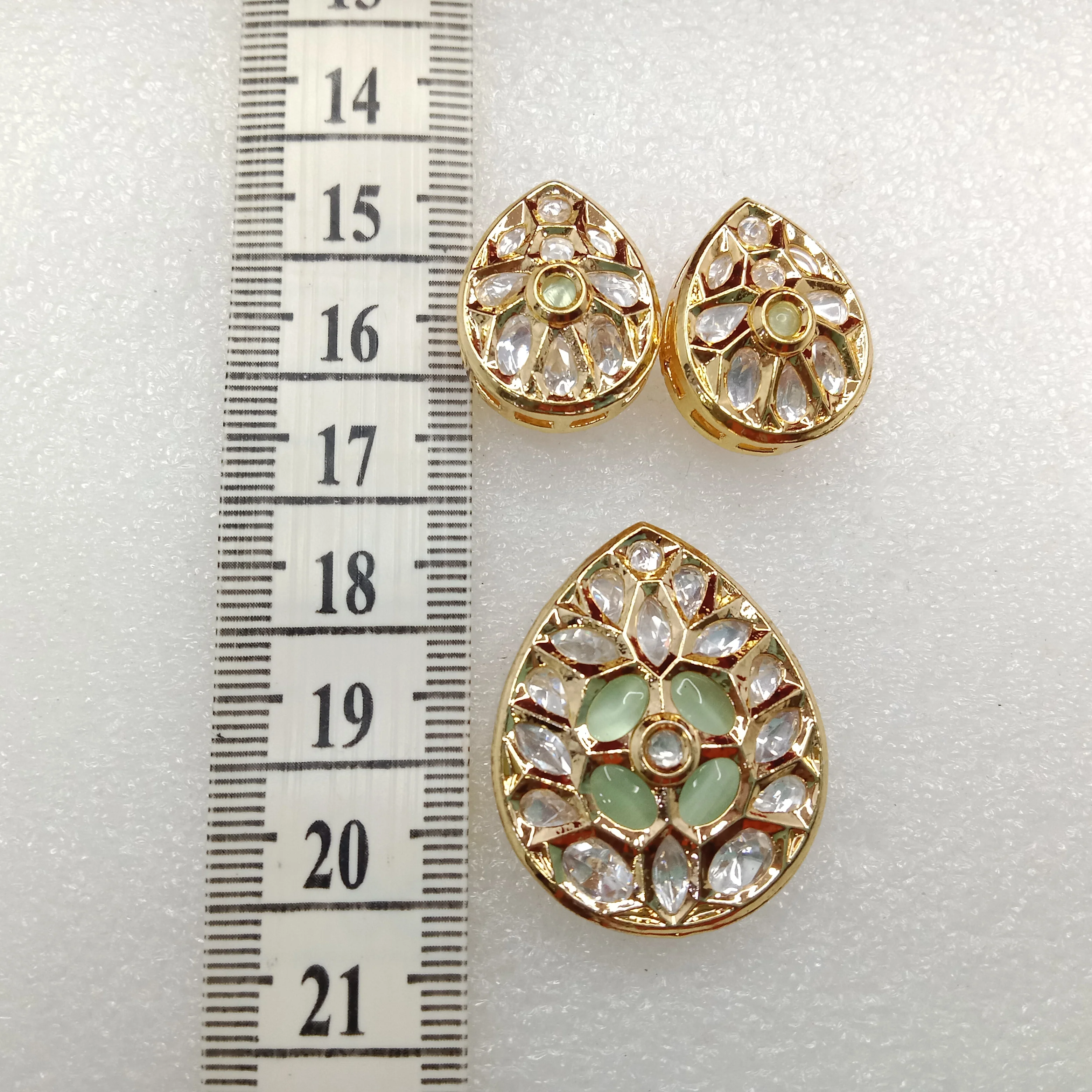 Mint (1set) high quality kundan pendant set drop shape 33mm(4cm)