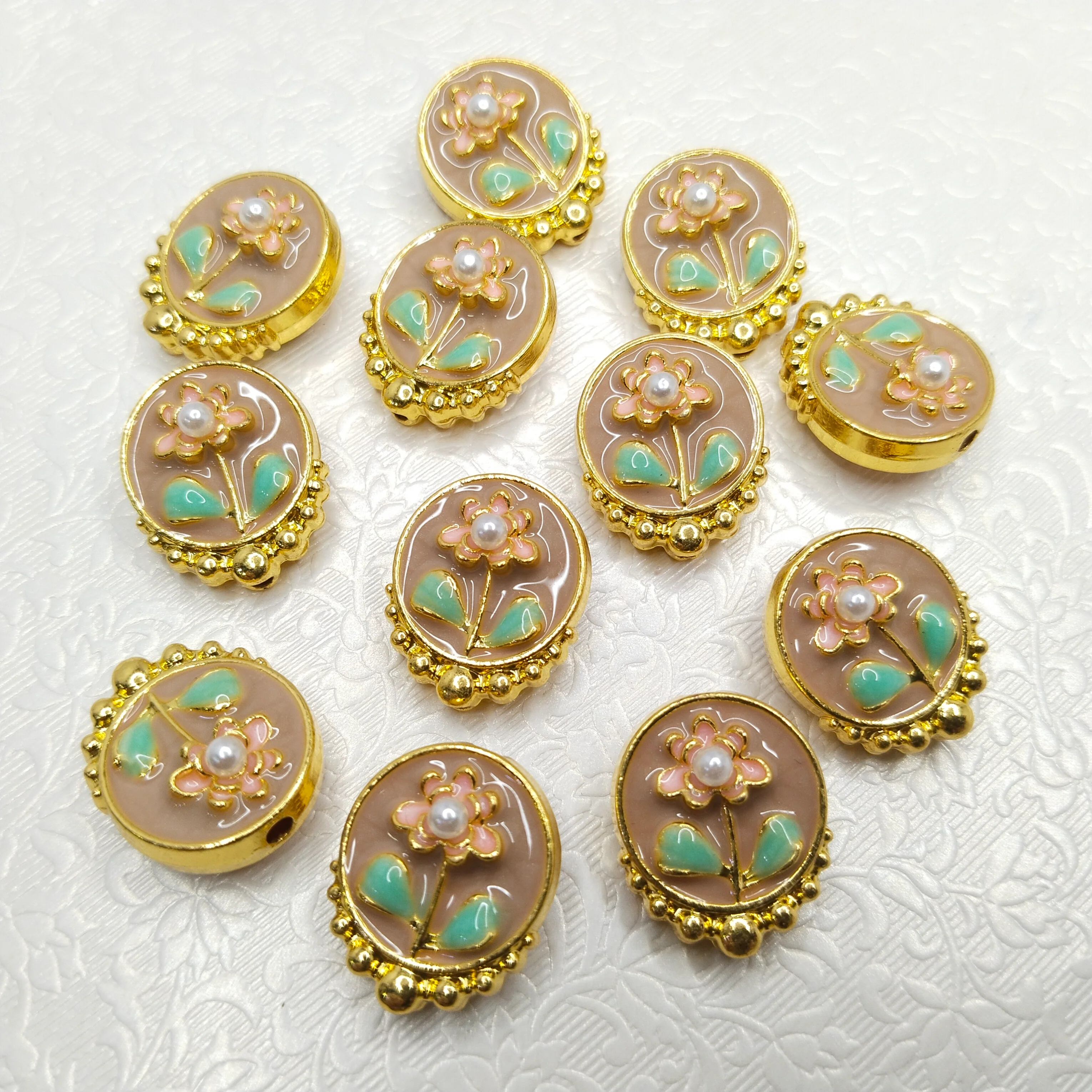 Mennakari flower beads 10pcs two side meena work