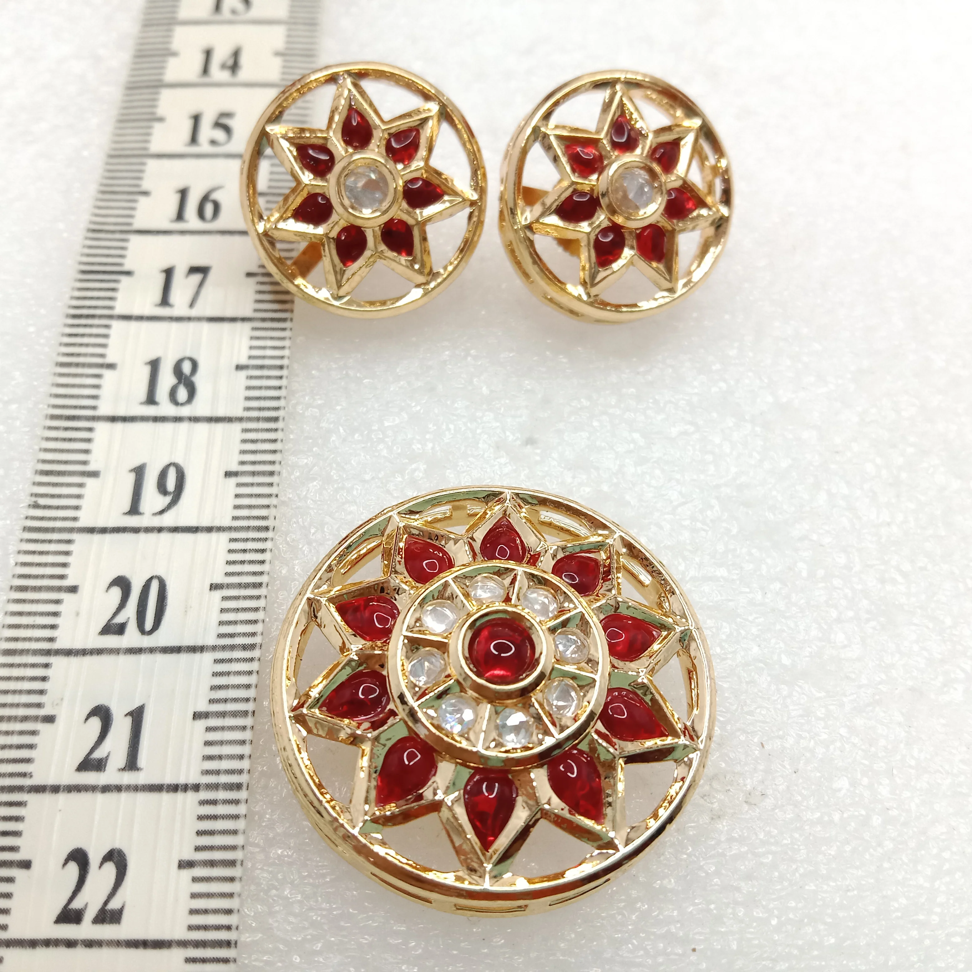 Red(1set) high quality kundan pendant set round shape 33mm(4cm)