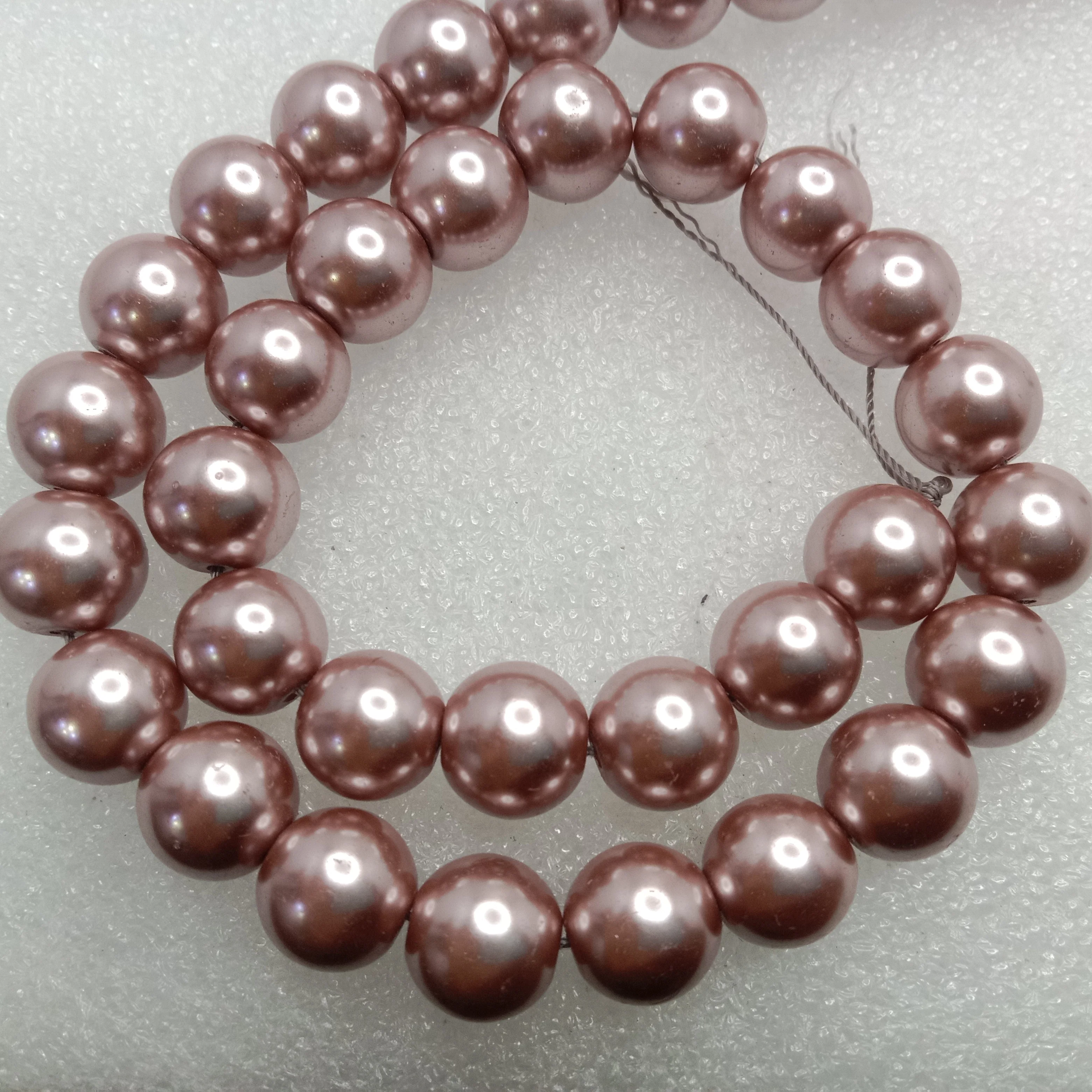 High quality mellow pink metallic pearls 12 mm 1 string