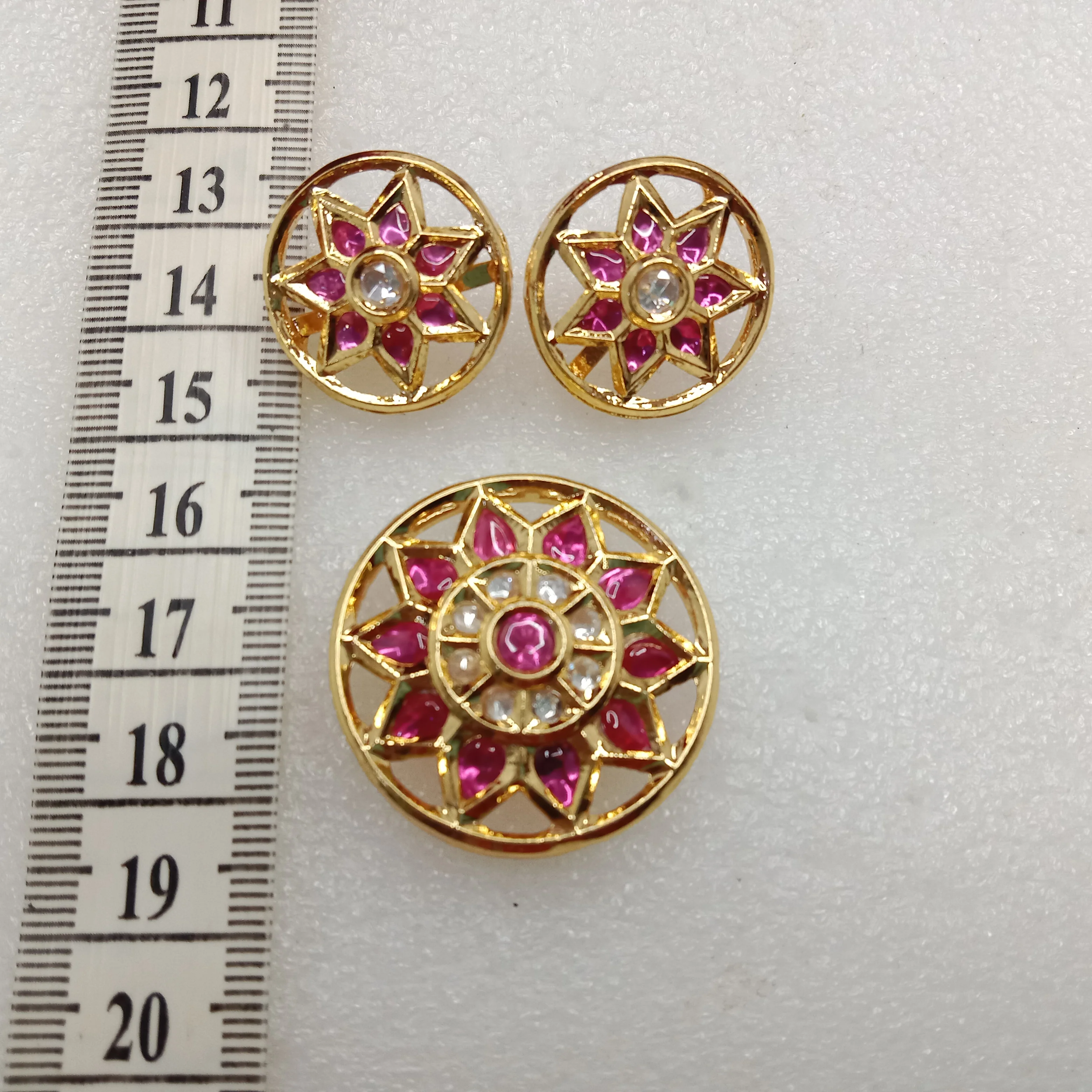 Dark pink (1set) high quality kundan pendant set round shape 33mm(4cm)