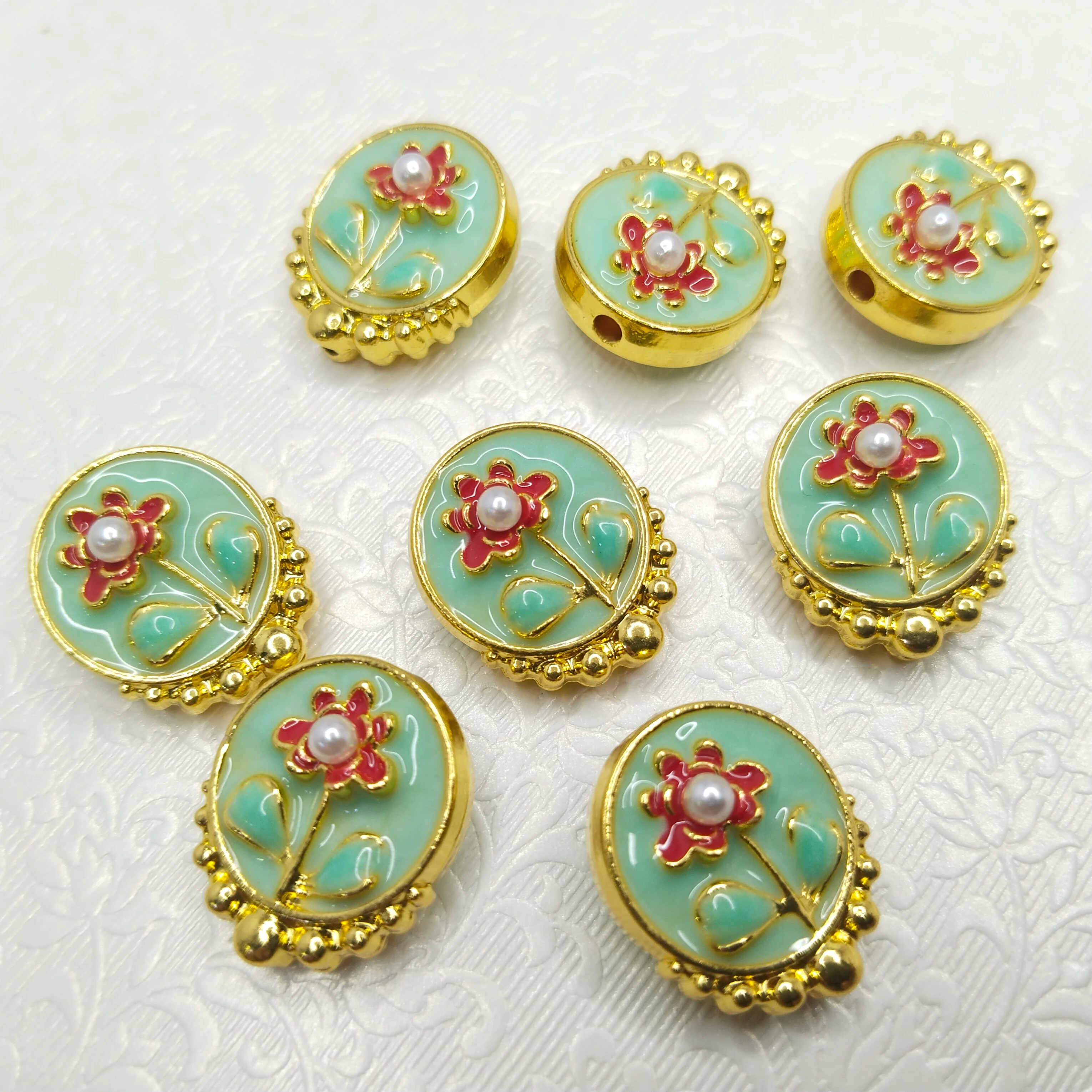 Mennakari flower beads 10pcs two side meena work