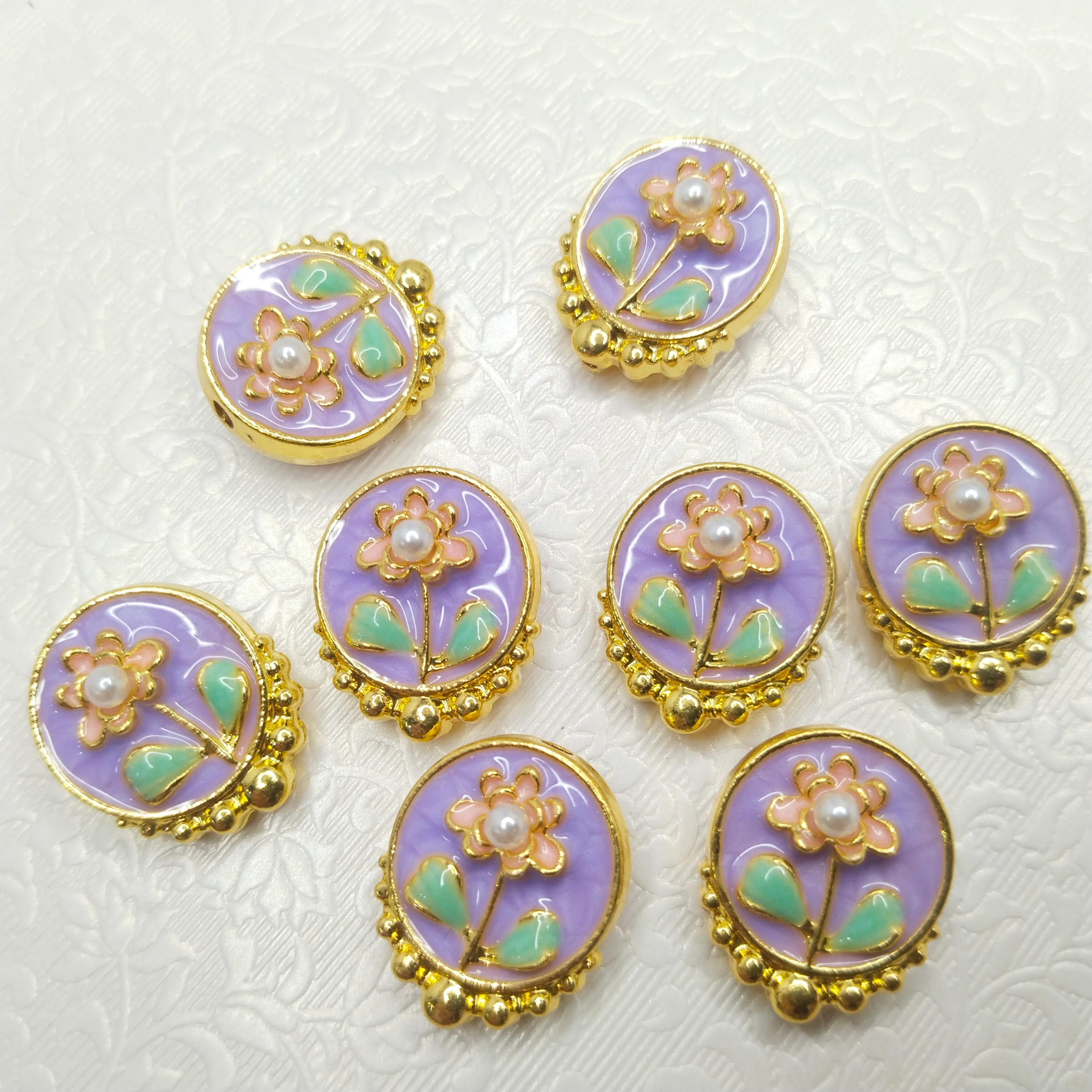 Mennakari flower beads 10pcs two side meena work