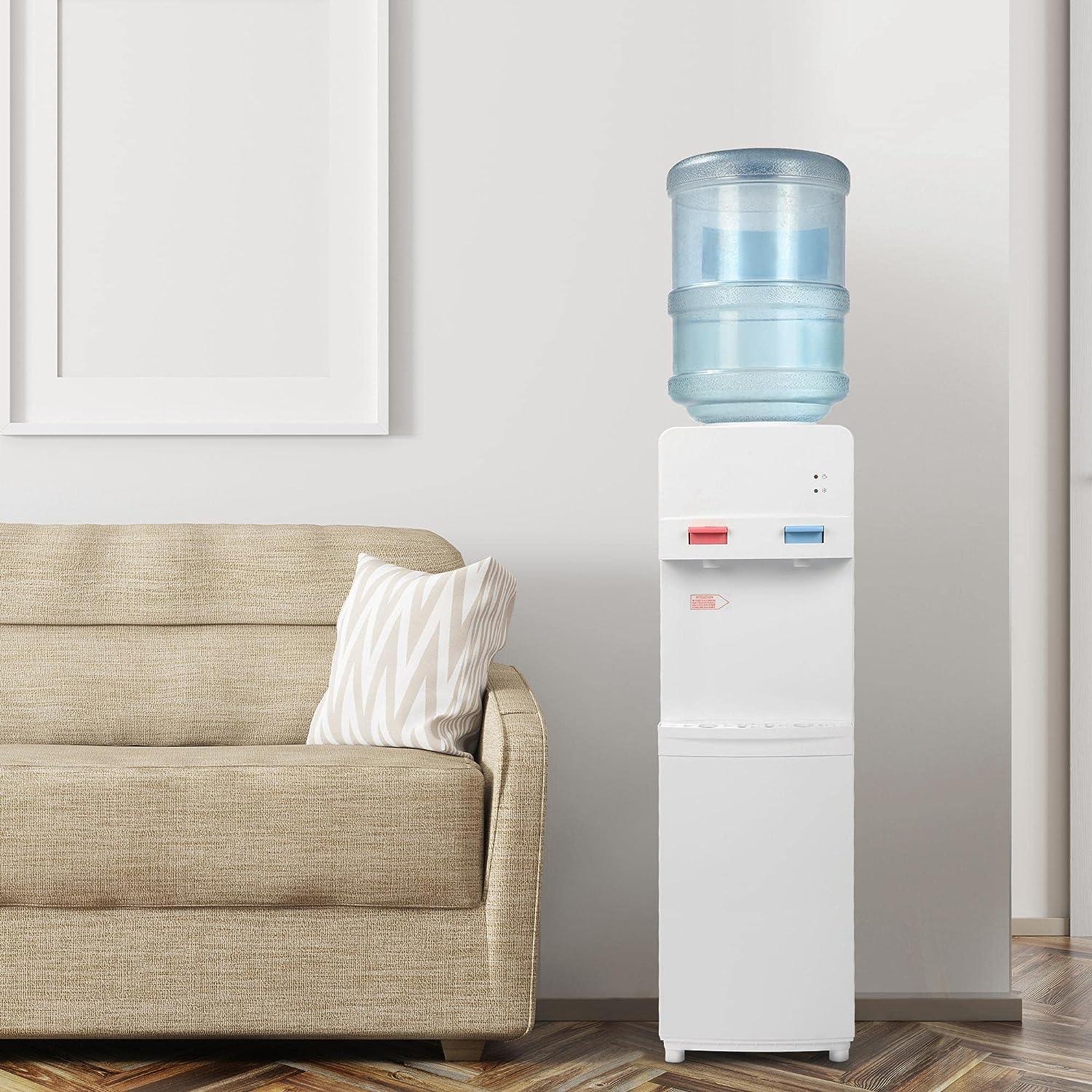 2025 Fuente de agua de carga superior para botellas de 3–5 galones – Agua caliente y fría con seguridad infantil – Blanca