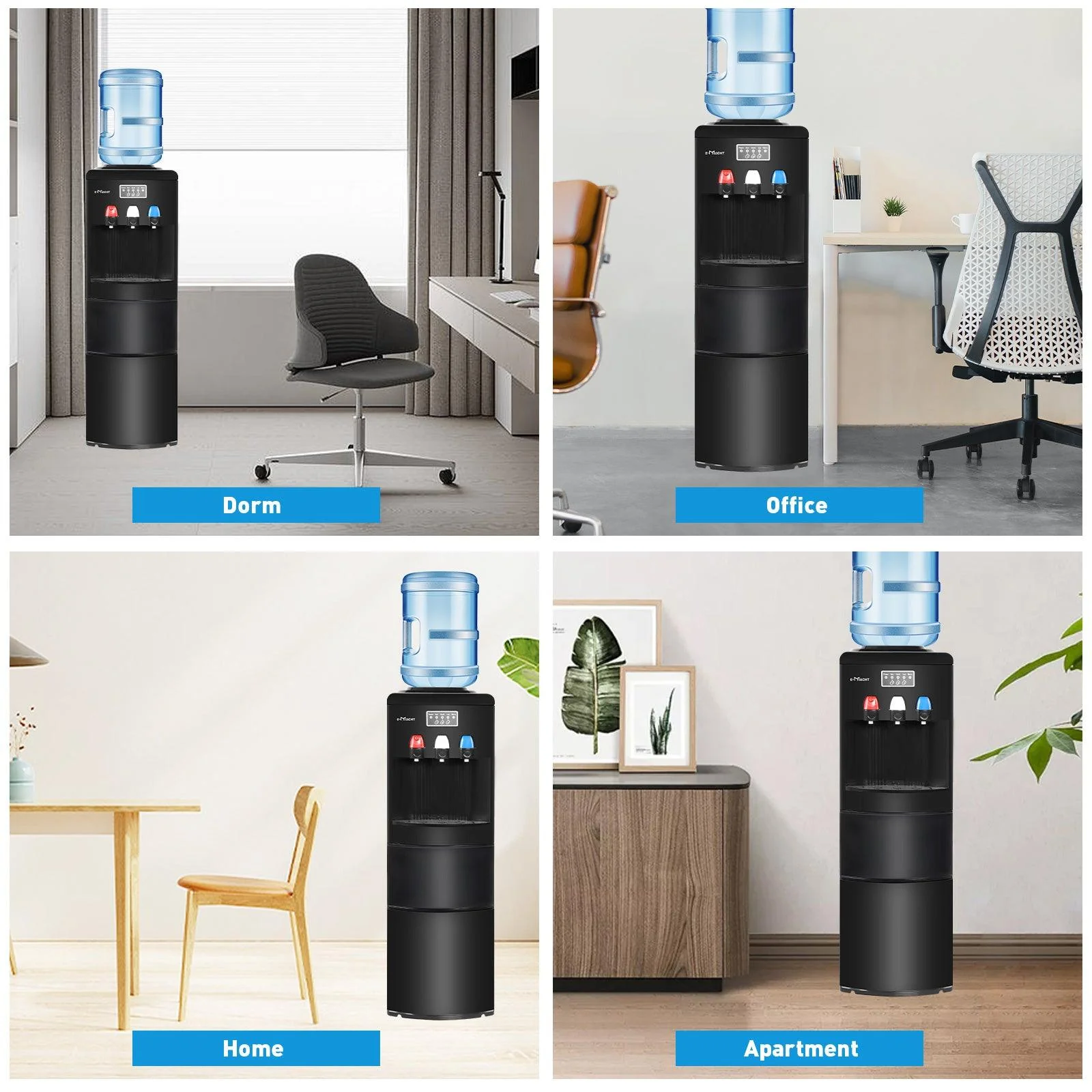 Dispensador de agua 2 en 1 con fábrica de hielo – Para botellas de 3 a 5 galones – Seguridad infantil – Negro