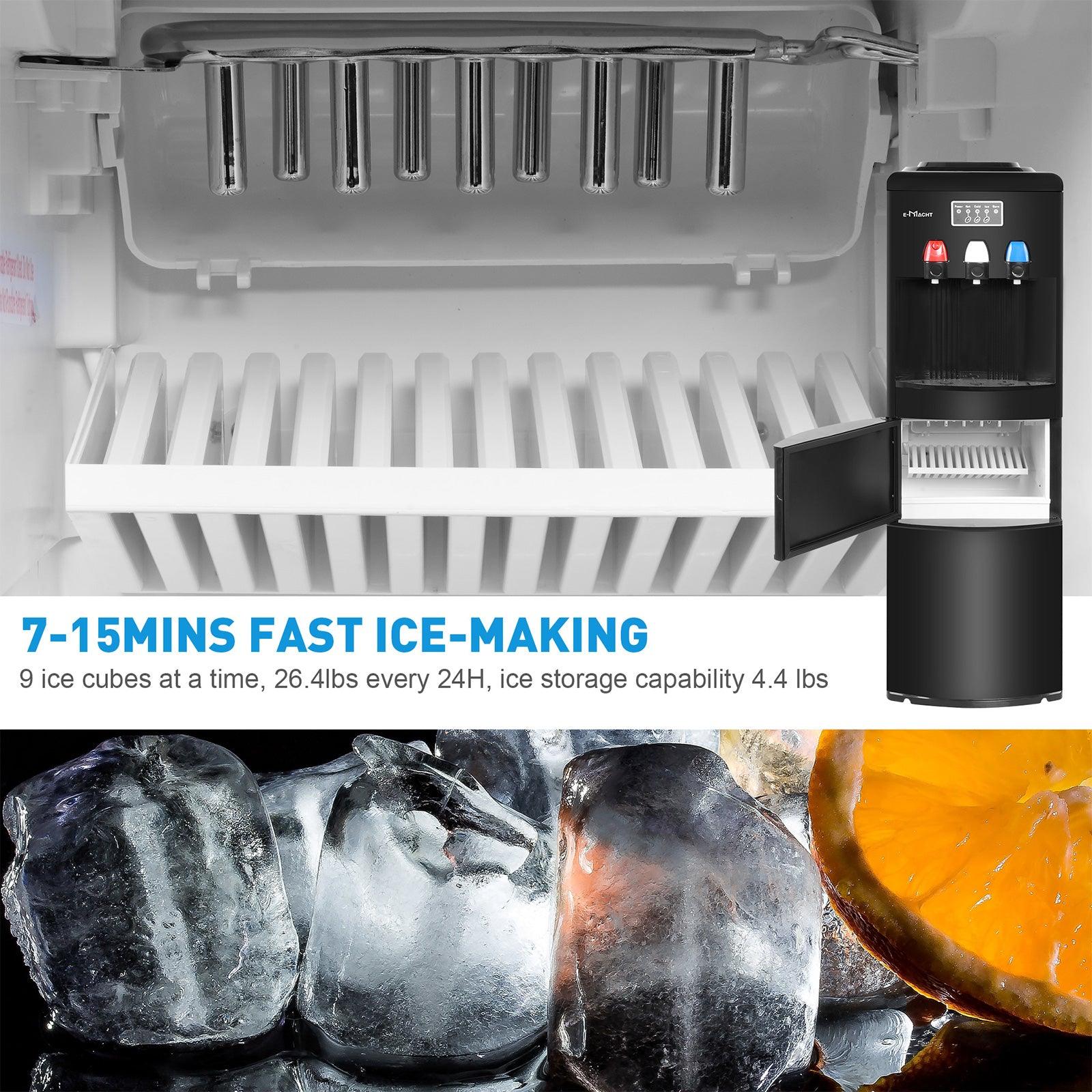 Dispensador de agua 2 en 1 con fábrica de hielo – Para botellas de 3 a 5 galones – Seguridad infantil – Negro