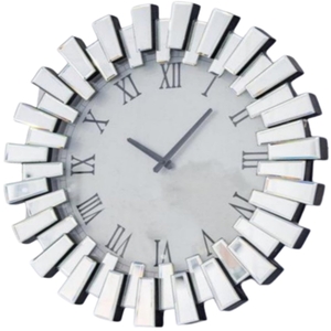 Round Sunburst Mirrored Office Wall Clock Modern - Silver by DEENZ