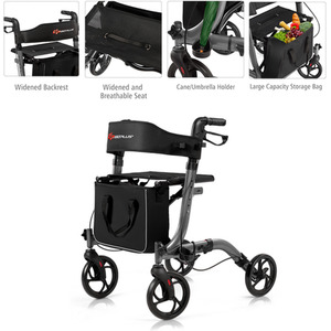 Aluminium Rollator Folding Walker - Grey by Costway