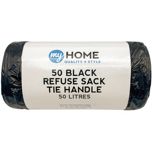 Refuse Sacks Tie Handle 50L - Black / 50 by My Home