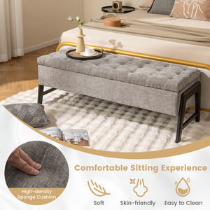 Modern Chenille Storage Bench - Grey by Costway