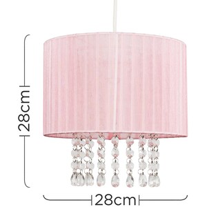 Modern Pink Voile Ribbon Wrapped Pendant Shade With Acrylic Droplets - Pink by ValueLights