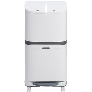 2-Tier Waste Separation Bin with Wheels - White / 48l by lifeideas