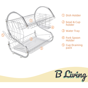 Two Tier Dish Drainer Drying Rack - Chrome by B Living