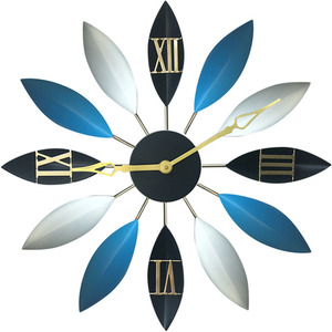 Leaf-Shaped Silent Wall Clock - Black Blue White by Livingandhome