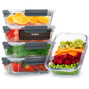 5 Piece Meal Prep Glass Containers with Lids - Clear by VonShef