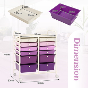12 Drawers Rolling Storage Cart with 4 Wheels and Brakes - Gradient Purple by Costway