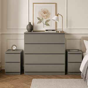 3 Piece Furniture Set Chest of Drawers Bedside Tables Birlea Oslo - Grey by Birlea