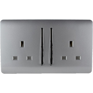 2 Gang 13 Amp Switch Double Socket Long Rocker - Piano Black by Trendiswitch