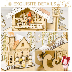 HOMCOM Christmas Village Advent Calendar with Countdown Drawer - Natural wood by HOMCOM