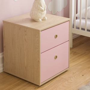 Neptune 3 Piece Bedroom Set - 2 Drawer Bedside Cabinet, 5 Drawer Chest, Wardrobe - Pink and Oak / MDF by Vida Designs