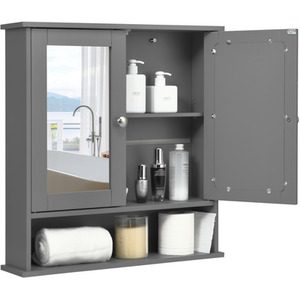 Wall Cabinet Double Mirror Doors - Grey by Costway