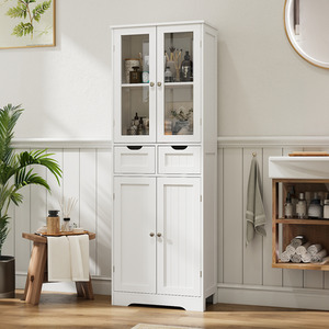 Tall Glass Door Cabinet - White by komore