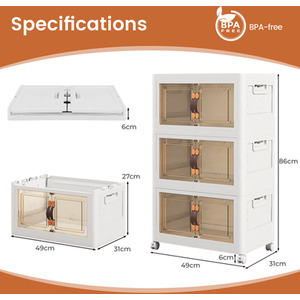 3-Tier Stackable Storage Bins - White by Costway
