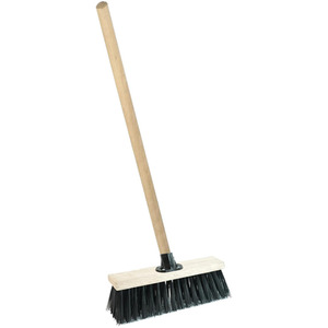 Black 13 Inch Strong Outdoor Hard Floor PVC Bristle Broom With Wooden Handle - Black by STORM TRADING GROUP
