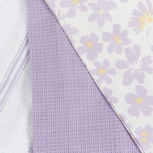 Pack of 3 Lilac Daisy Tea Towels - White and Lilac